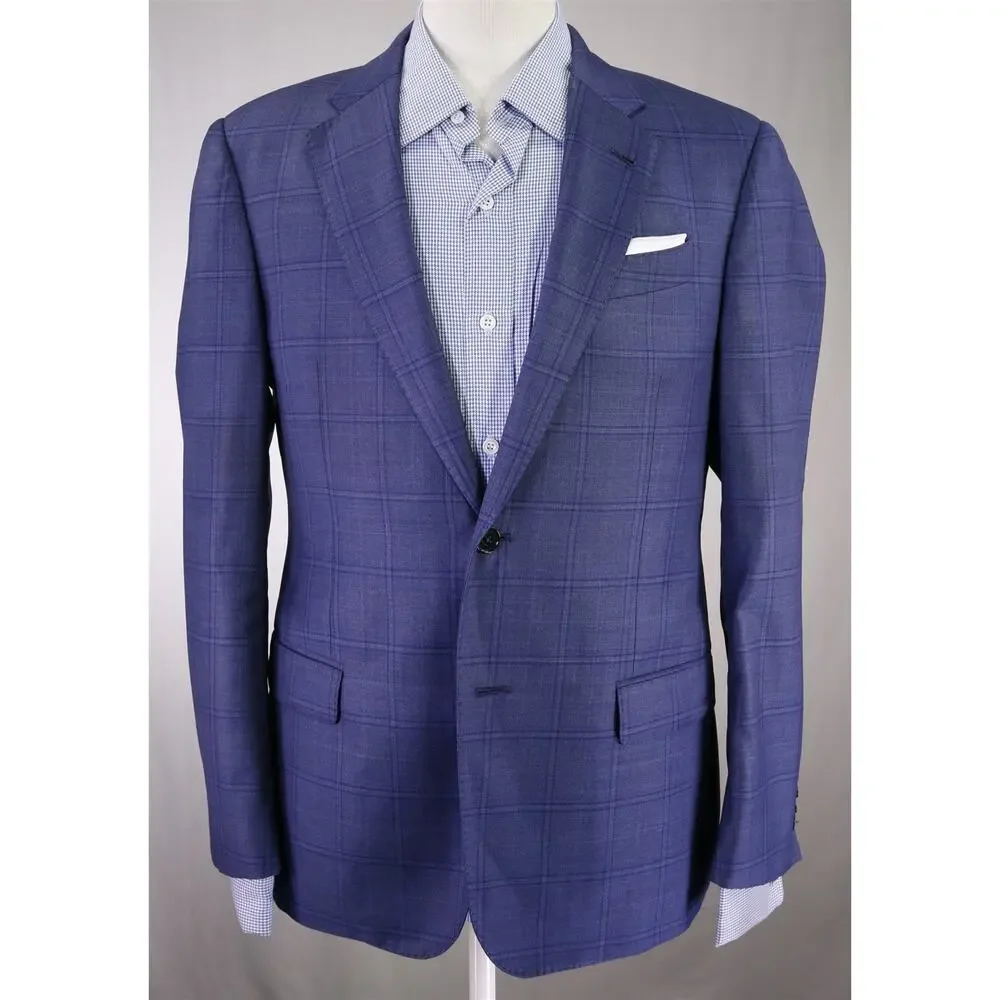 Armani Collezioni Royal Blue Windowpane 130's Wool 2-Btn Sportcoat Blazer 38S